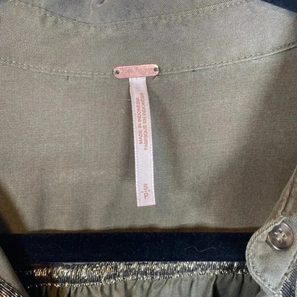 Free PeopleDark army Green button down shirtsmall - Picture 3 of 7